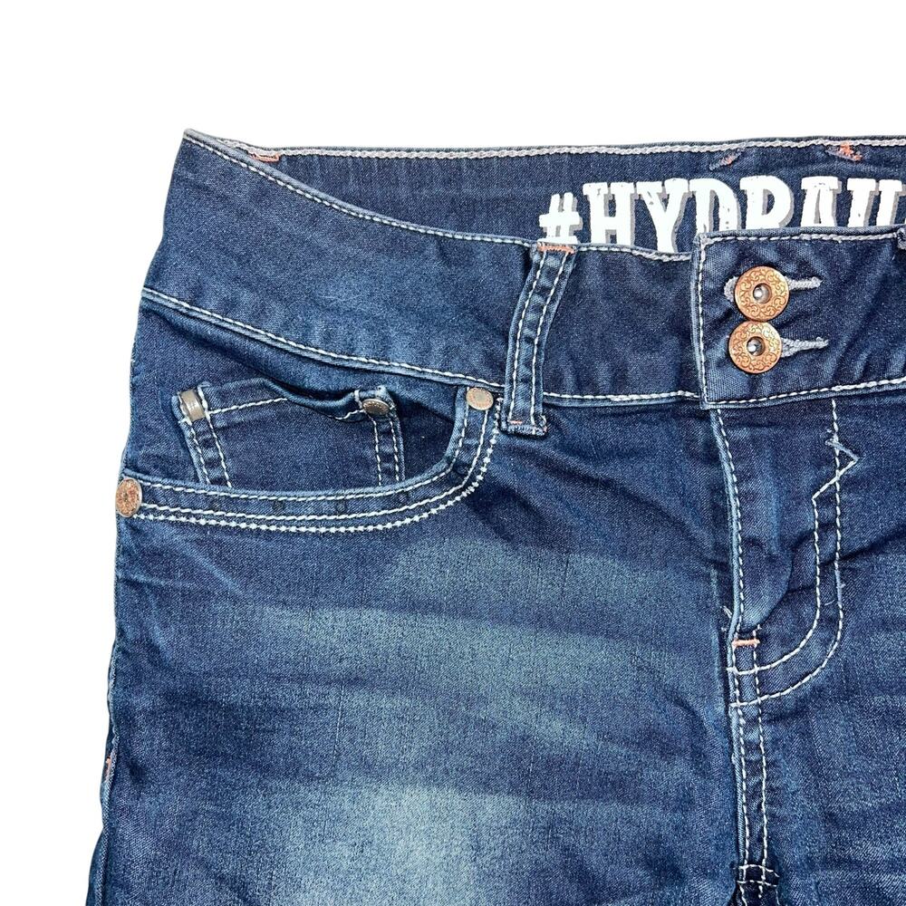 Hydraulic Womens Lola Curvy Denim Blue Jean Shorts Dark Wash Studded Pockets 7 8 - Picture 2 of 10